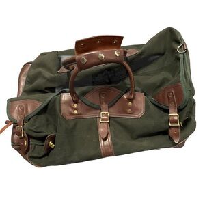 Orvis Vintage Battenkill Green Canvas Brown Leather Duffel Bag